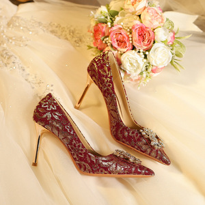 High Quality High Heeled Wedding Formal <b>Shoes</b> Women's Thin Heeled Bridal Rhinestone <b>Shoes</b> Shallow Toe women's <b>Shoes</b> - Product Image 6