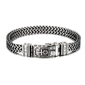 Perhiasan Hip Hop gelang buatan tangan pria, rantai tangan Stainless Steel ganda Punk Vintage Perak - Product Image 6