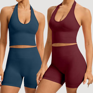 Conjunto de Yoga de 2 Piezas de Alta Calidad, Transpirable, de Secado Rápido, Top Deportivo Antideslizante, Pantalones Cortos de Fitness de Cintura Alta con Efecto Levanta Glúteos - Product Image 1