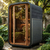 Jacuzzi Exterior Cúbico de Cedro Rojo para 6 Personas, Calefacción Eléctrica, Panel de Control Computarizado, Sauna de Vapor Seco de Madera de Hemlock Sólida, Estufa de 220V