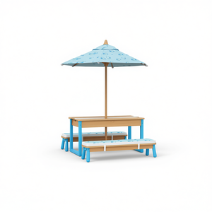 Ensemble de table de pique-nique pour enfants avec parasol, mobilier d'extérieur en bois, style côtier, pour aire de jeux pour enfants - Product Image 1