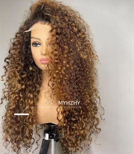 カスタムハイライトブラウンカラーカーリーレースウィッグ全密度バージンシングルドナー人毛透明レースフロントウィッグ - Product Image 3