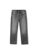 Jeans droits déchirés pour hommes, taille mi-haute, couleur unie, délavage vintage, effet moustaches de chat, denim selvedge importé avec patch en peau de mouton, ODM OEM