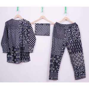 Conjunto de Pijama de 2 Piezas de Satén con Estampado Étnico Otoñal de Diseño Simple, Cintura Elástica, Cuello Redondo, Mangas Largas, Transpirable, 100% Algodón - Product Image 1