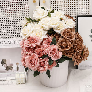 Ramo <span class=keywords><strong>de</strong></span> rosas capuchino <span class=keywords><strong>de</strong></span> 7 cabezas <span class=keywords><strong>de</strong></span> alambre <span class=keywords><strong>de</strong></span> tela <span class=keywords><strong>de</strong></span> seda multicolor para boda decoración <span class=keywords><strong>de</strong></span> Mesa para el hogar - Product Image 2