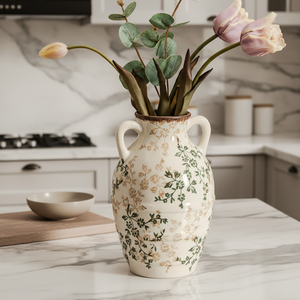 Jarrón de Cerámica Azul y Blanco de Alta Gama, Estilo Art Deco Chino Retro, <span class=keywords><strong>con</strong></span> Diseño Floral Verde y Efecto de Grietas de Hielo, para Decoración de Sala de Estar o Entrada - Product Image 6