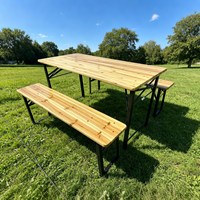 Table à manger pliante moderne en bois massif, ensemble de 3 bancs, portable, pour pique-nique en extérieur, cadre métallique peu encombrant, fabriqué en Chine