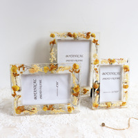 Cadre photo en acrylique transparent fait main avec fleurs séchées, impression typographique, couleur personnalisée, luxe léger, tailles 5, 6 et 7 pouces