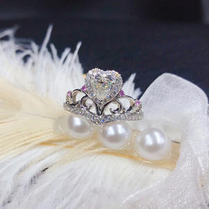 Anillo de Diamantes con Corte Corazón en Oro Blanco para Mujer, Modelo F971, con Piedras Laterales de Zafiro Rosa, Joyería de Compromiso, Diamante Natural Color D - Product Image 4