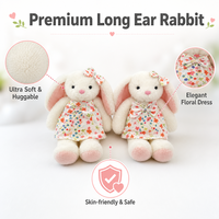 Peluche Lapin Ultra Doux Personnalisé en Gros, Modèle Floral avec Longues Oreilles et Nœud Assorti, Cadeau Premium pour Enfants