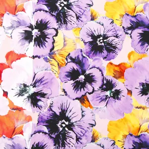 Popular digital printing soft pure rayon challis fabric pea flower design woven poplin for dress