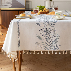 Tovaglia rettangolare in <span class=keywords><strong>cotone</strong></span> e lino con ricami eleganti e macramè, dal design moderno e semplice, per decorazioni domestiche e feste. - Product Image 3