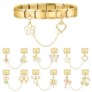 Bracelet/Jonc/Aklet en acier inoxydable modulaire, double chaîne, électroplaqué, avec nœud papillon et fleur, accessoire de bijouterie délicat à faire soi-même - Product Image 4