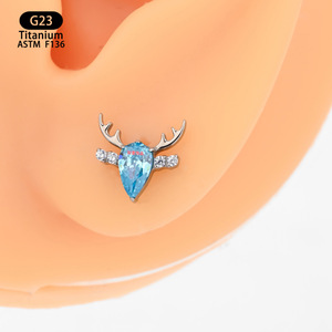 Bijoux de piercing en titane F136 en forme d'élant avec zircon, clous de remplacement de 8 mm pour lèvre, langue et oreilles - Product Image 4