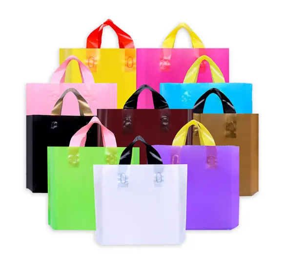 Eco-friendly Custom Logo Shopping Gift Bags Plastic Shopping Bag Handle PVC Stand up Pouch Offset Printing Shoes & Clothing