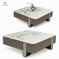 Table basse en marbre blanc Luca Arabescato |   Socle carré en pierre naturelle polie pour salon de villa, taille sur mesure