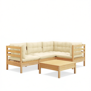 Ensemble de salon de jardin en bois de pin massif crème, 4 places, résistant aux intempéries, meubles d'extérieur - Product Image 1