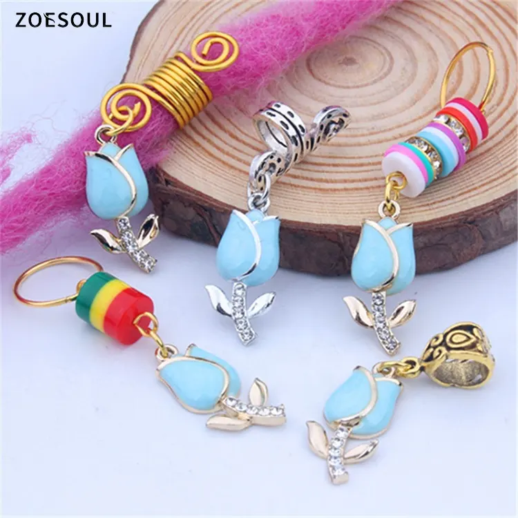 Loc Jewelry Accessories Blue Flower Charm Hair Braid Ring Dread Dreadlock Beads For Women