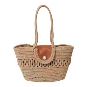 Sac de plage en paille pour les vacances d'été 2026, nouveau style, grande capacité, sac à main tissé, sac à bandoulière, sac fourre-tout - Product Image 4