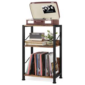 Soporte de tocadiscos marrón para sala de estar, dormitorio, mesa de tocadiscos con almacenamiento, almacenamiento de <span class=keywords><strong>discos</strong></span> de <span class=keywords><strong>vinilo</strong></span>-Personalización de <span class=keywords><strong>Amazon</strong></span> - Product Image 5