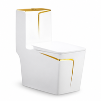 WC monobloc à siphon design simple, WC en céramique à double chasse avec accents dorés audacieux