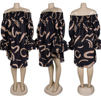 Robe courte décontractée pour femmes, à épaules dénudées, imprimé abstrait, volants, manches longues, pour les vacances