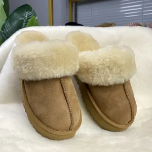 Custom Ladies Winter Shoes Ugs Platform Warm House Sheepskin Indoor Felt Wool Slippers
