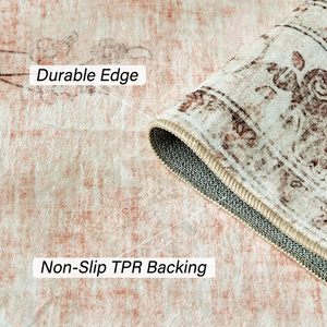 <span class=keywords><strong>Tapis</strong></span> Bohème Vintage <span class=keywords><strong>Rose</strong></span> Clair à Poils Courts Imprimé Floral pour Intérieur, Grande Taille 5x7, Antidérapant, Lavable en Machine, Idéal Salon - Offre Spéciale - Product Image 4
