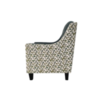 Fauteuil de salon contemporain en tissu rembourré avec dossier décoratif et pieds en bois