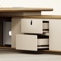 Ensemble de mobilier de bureau moderne, écologique et durable en PVC et MDF, bureau de direction en forme de L avec armoire, design ergonomique pour usage commercial