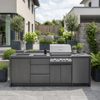 Cocina Exterior Personalizada de Acero Inoxidable 316, Resistente a Impactos, Duradera y Robusta, con Fregadero para Villa
