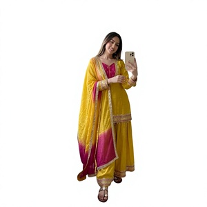Vestido tradicional indio-pakistaní, traje salwar bordado con dupatta, vestido holgado hasta el suelo. - Product Image 1