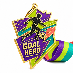 Medalla Deportiva de Fútbol de Aleación de Zinc de Alta Calidad con Diseño 3D Personalizado en Oro y Cinta, Venta al Por Mayor - Product Image 1