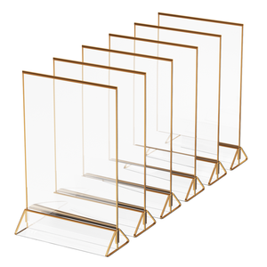 Lot de 6 <span class=keywords><strong>porte</strong></span>-panneaux en acrylique doré 5x7 cadres photo en acrylique transparent Double face <span class=keywords><strong>porte</strong></span>-<span class=keywords><strong>menu</strong></span> pour numéro de <span class=keywords><strong>table</strong></span> de <span class=keywords><strong>mariage</strong></span> - Product Image 1