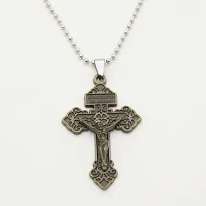 Collier avec pendentif croisé, accessoire de prière pour la bénédiction rétro croix, bijou pour homme et femme