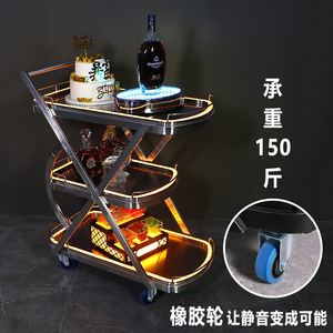 Mobile Liquor Cart Three Tiered With LED Lights For Nightclubs KTV <b>Beverage</b> <b>Serving</b> <b>Set</b> Commercial Use - Product Image 4