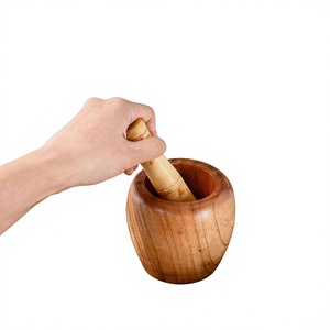 Mortero y Pilón de Madera Ecológicos Hechos a Mano, Aptos para Alimentos, Molinillo de Especias y Triturador de Hierbas de Madera Natural para Cocina - Product Image 4