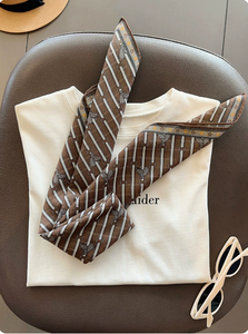 <span class=keywords><strong>Bandana</strong></span> Quadrata Classica in Cotone a Righe Marroni per Pendolari, Casual, Decorativa, da Viaggio d'Affari, Abbinabile a Borsa, Stampa Digitale - Product Image 2
