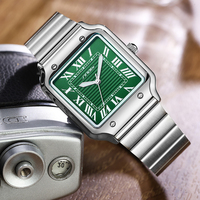 Montre carrée de luxe personnalisée pour homme, chiffres romains, boîtier en alliage, bracelet en acier inoxydable, mouvement à quartz haute précision, OEM