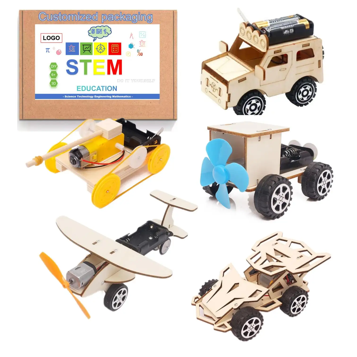 MI Wooden 3D Jigsaw Puzzle 5 In 1 STEM Toys Kit Educational Car Aircraft Wooden STEM DIY Kits For Kids Electronic Toys For Boys