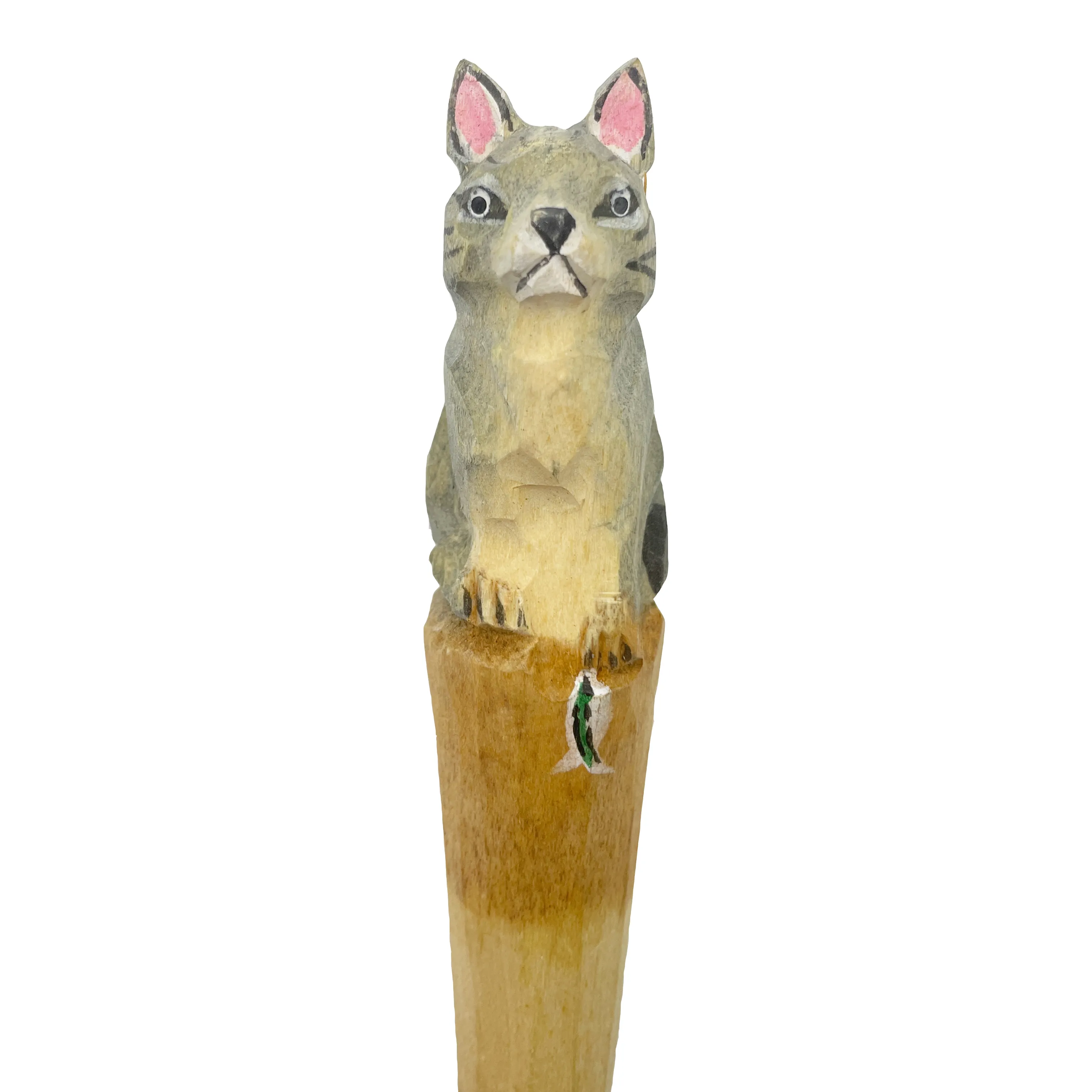 ปากกาลูกลื่นไม้แกะสลักรูปสัตว์ทำด้วยมือปากกาลูกลื่นไม้รูปลูกแมวแปลกใหม่