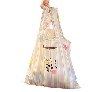 Foldable Reusable Shopping <b>Bag</b> Large Capacity Canvas <b>Tote</b> Cartoon Striped Grocery Shoulder Handbag for Supermarket - Product Image 1