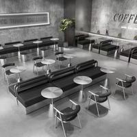 Ensemble de meubles de restaurant sur mesure, canapé mural moderne commercial, table en acier inoxydable, siège en cuir durable avec structure.