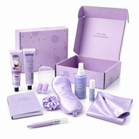 Coffret Cadeau Bien-être Personnalisé Thème Lavande : Masque de Nuit, Taie d'Oreiller, Chouchou, Huile en Spray, Carnet, Boîte Cadeau Personnalisée