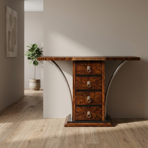 Modern <b>Solid</b> <b>Wood</b> Dining <b>Table</b> with Metal Legs Four Drawers Rectangle Design Stable 4-Seater Home Furniture - Product Image 3
