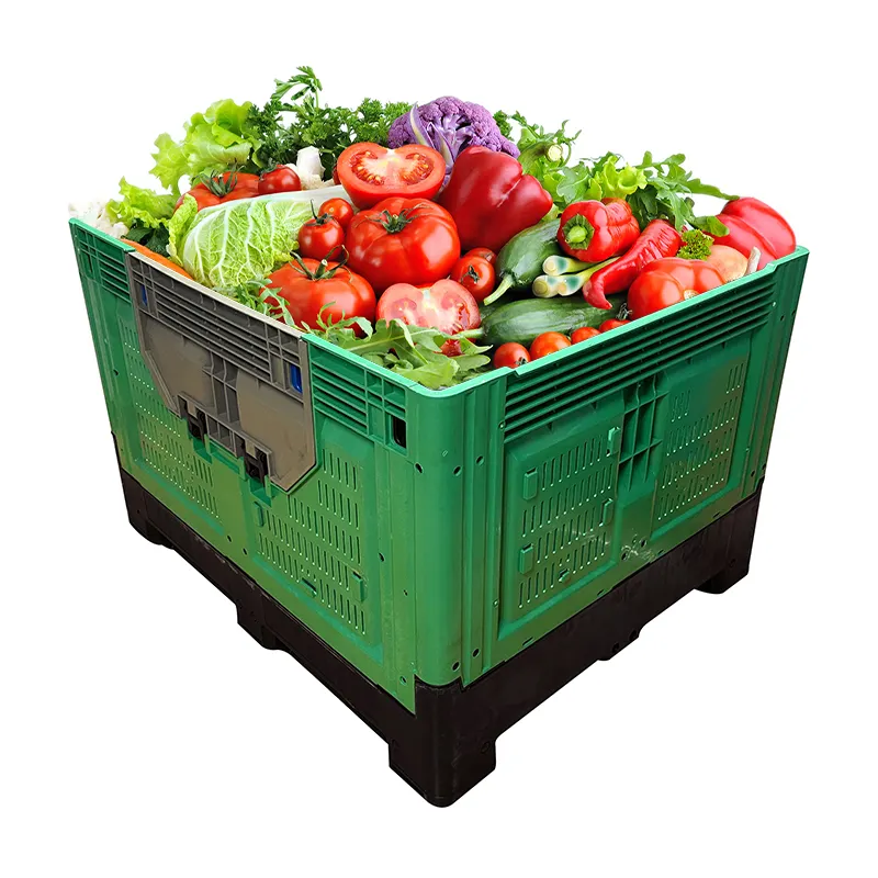 Heavy Duty große hdpe entlüftet gemüse obst groß lagerung stapelbar faltbare collpasible kunststoff palette container mit tür