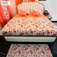 Parure de lit 4 pièces en microfibre tissée respirante et douce à motif floral tulipe avec taies d'oreiller pour hôtels et usage domestique (vente en gros)