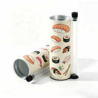 Boîte cylindrique en papier biodégradable de qualité alimentaire personnalisée pour l'emballage de sushis à emporter avec compartiment à sauce et couvercle à ouverture facile