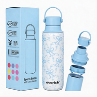 Nouvelle conception de bouteille d'eau isotherme en acier inoxydable de 600 ml avec poignée en silicone souple, sans BPA, thermos sous vide