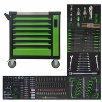 Chariot à outils mobile en acier inoxydable à 7 tiroirs, capacité de charge de 200 kg, OEM disponible, comprend 200 outils à main multi-usages